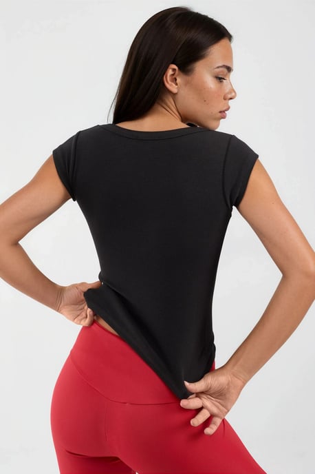 Slim Fit Ribbel U-Hals Blouse - Image 3