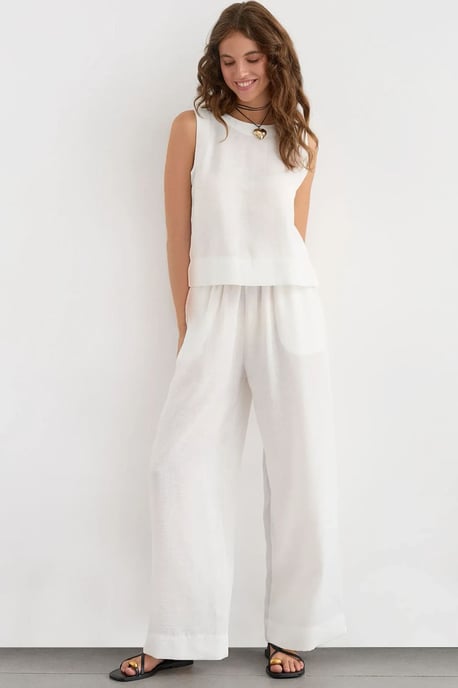 Linnen Voel Blouse & Elastische Taille Broek Tweedelige Coördinatie Set - Image 1
