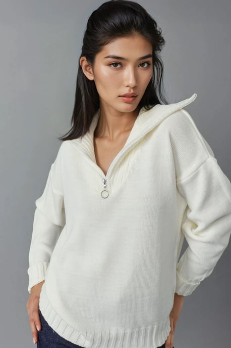 Oversized Geribde Gebreide Trui met Ritskraag - Image 1