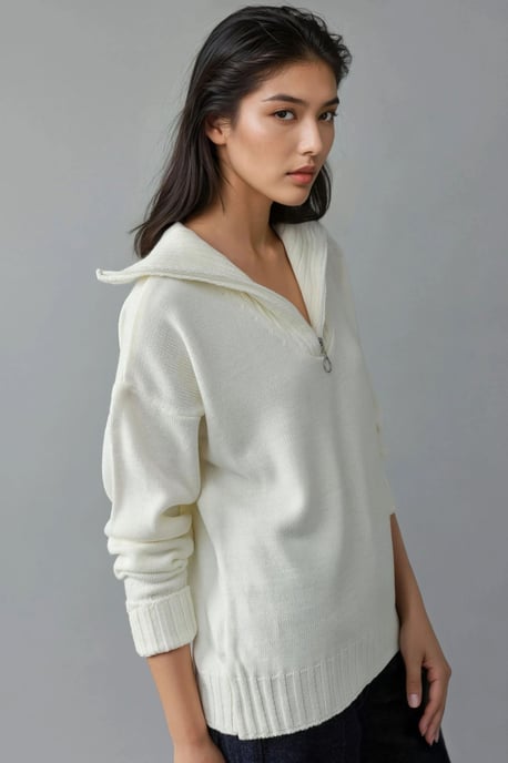 Oversized Geribde Gebreide Trui met Ritskraag - Image 2