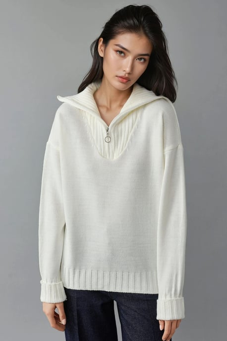 Oversized Geribde Gebreide Trui met Ritskraag - Image 5