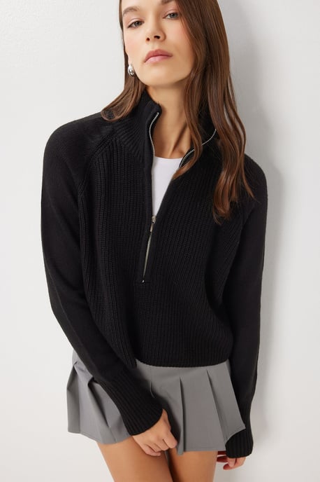 Geribbelde Ritskraag Brei Sweater - Image 1