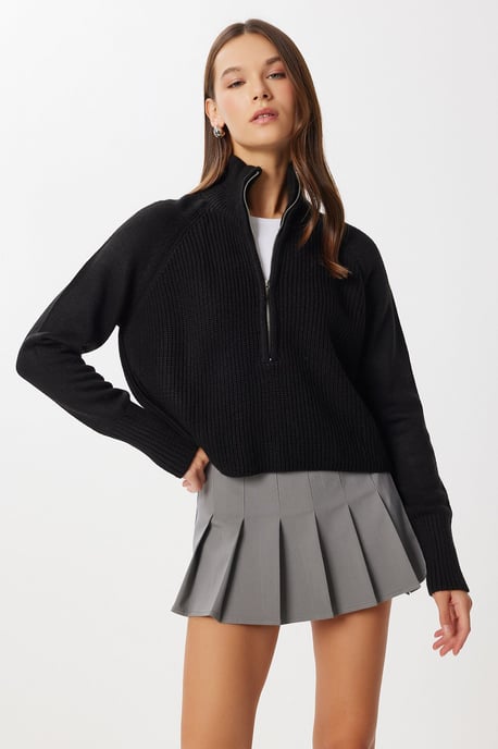 Geribbelde Ritskraag Brei Sweater - Image 3