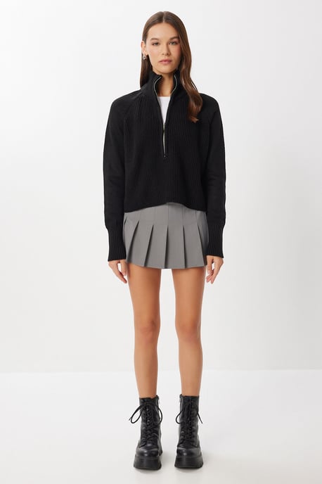 Geribbelde Ritskraag Brei Sweater - Image 4