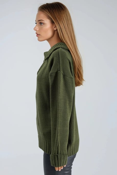 Oversized Geribde Gebreide Trui met Ritskraag - Image 2