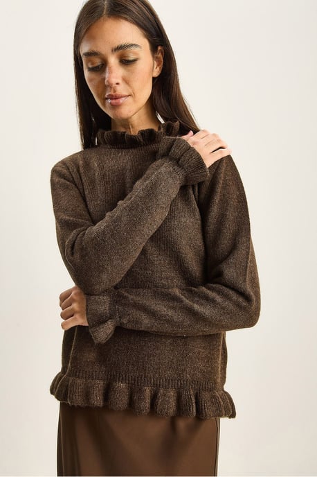 Gekruiste Halve Turtleneck Gebuttonde Gebreide Trui - Image 3