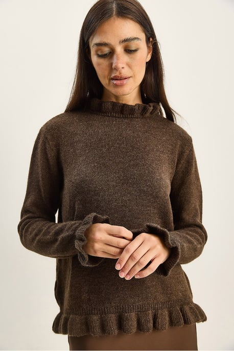 Gekruiste Halve Turtleneck Gebuttonde Gebreide Trui - Image 5