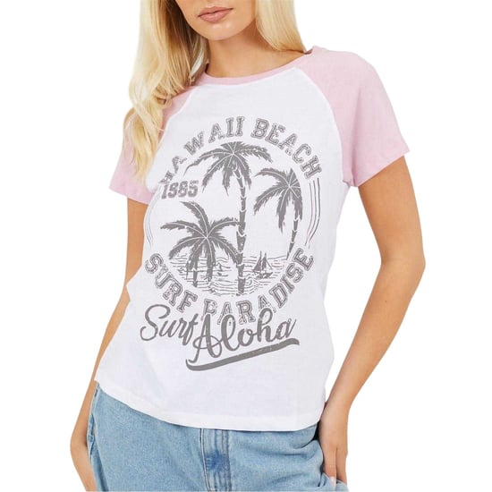 Brave Soul Dames-T-shirt met opdruk en contrasterende mouwen (Wit/siliconen) - Image 2
