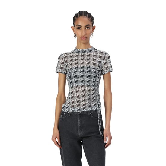Hugo Dames-T-shirt met opdruk en hoge kraag (Grijs) - Image 3
