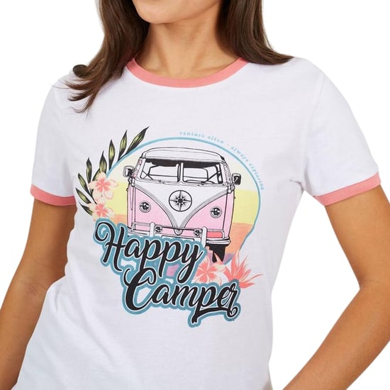 Brave Soul Happy Camper T-shirt voor dames (Wit/Koraal) - Image 4
