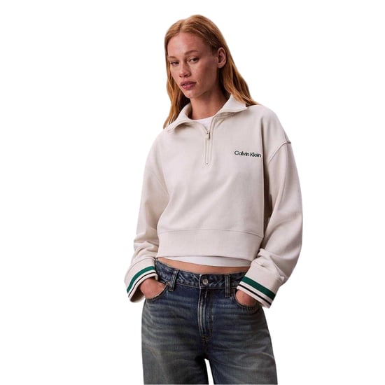 Calvin Klein Dames/Dames Geborduurd Logo Fleece Sweatshirt (Krijt) - Image 1