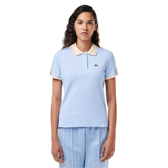 Lacoste Dames Jacquard Slim Korte Mouwen Polo Shirt (Blauw) - Image 4