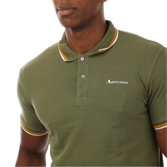 Aquascutum Heren Slim Korte Mouwen Polo Shirt (Groen/Wit) - Image 3