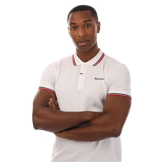Aquascutum Heren Slim Korte Mouwen Poloshirt (Wit/Navy) - Image 3