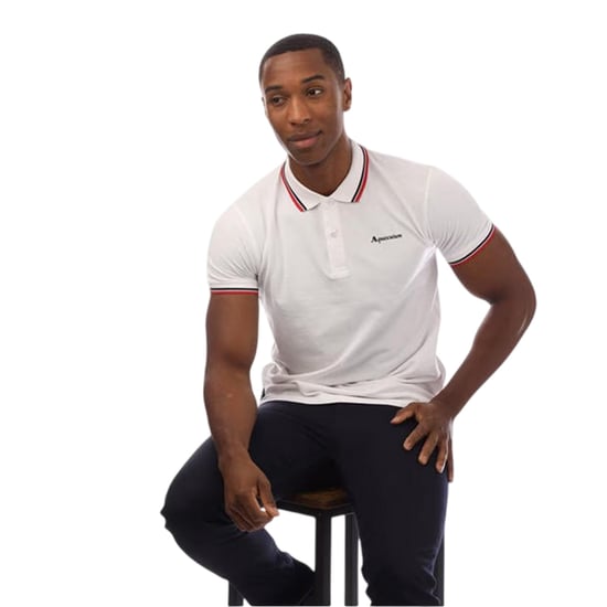Aquascutum Heren Slim Korte Mouwen Poloshirt (Wit/Navy) - Image 4