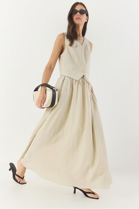V-hals Vest en Maxi Rok Twee-delige Set - Image 1