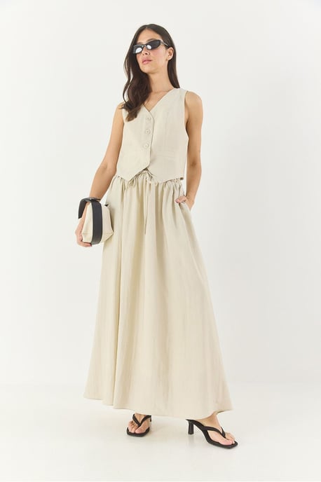 V-hals Vest en Maxi Rok Twee-delige Set - Image 2
