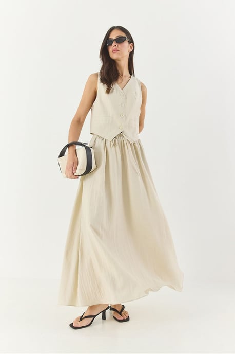 V-hals Vest en Maxi Rok Twee-delige Set - Image 3