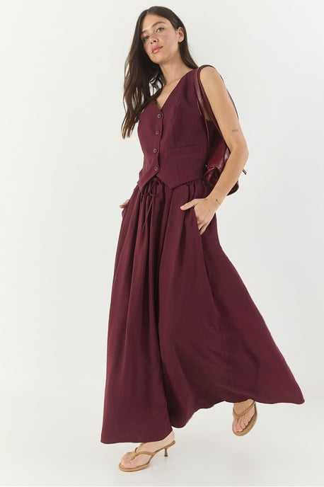 V-hals Vest en Maxi Rok Twee-Stuk Coördinaat Set - Image 1