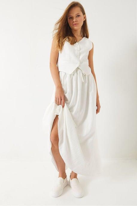 V-hals Vest en Maxi Rok Twee-Delige Set - Image 1