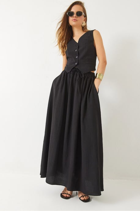 V-hals Vest en Maxi Rok Twee-Delige Set - Image 1