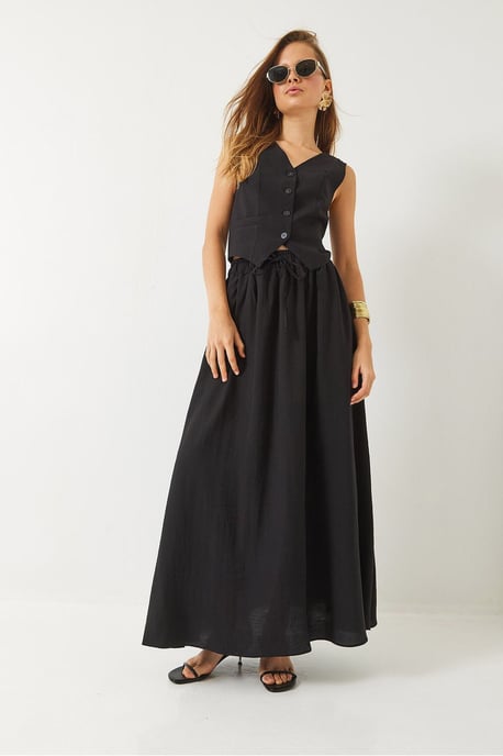 V-hals Vest en Maxi Rok Twee-Delige Set - Image 2