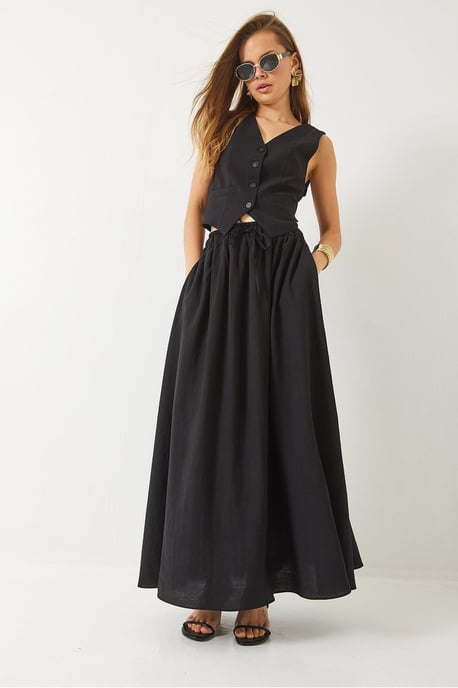 V-hals Vest en Maxi Rok Twee-Delige Set - Image 3