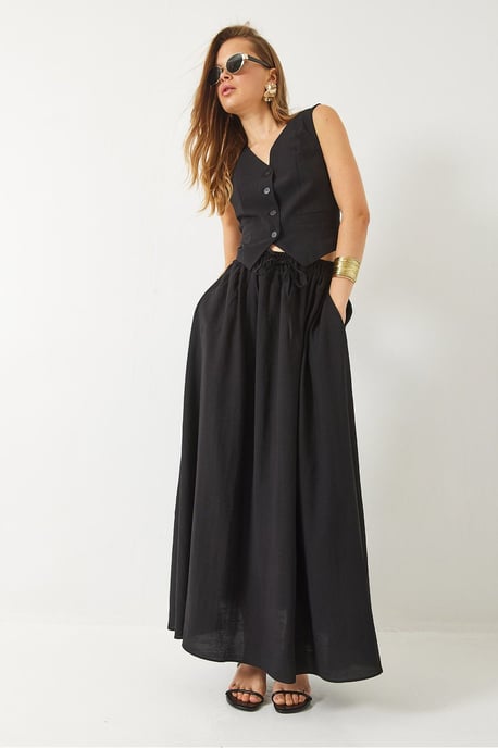 V-hals Vest en Maxi Rok Twee-Delige Set - Image 4