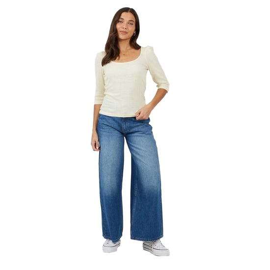 Brave Soul Dames/Dames Geribde Vierkante Hals Pofmouw Top (Crème) - Image 1