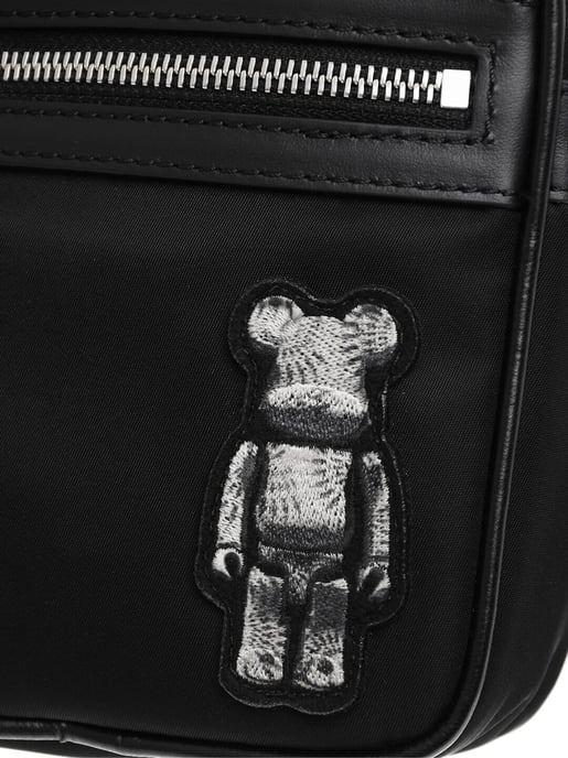 Nylon BEARBRICK crossbodytas met leren afwerking in zwart - Image 5