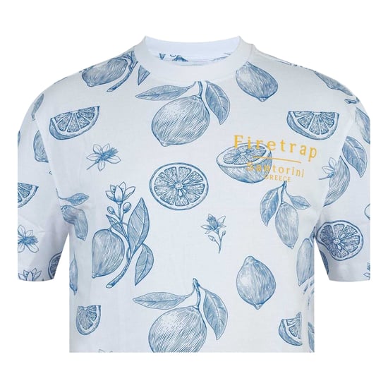 Firetrap Heren Lemon All-Over Print Oversized T-Shirt (Wit) - Image 3