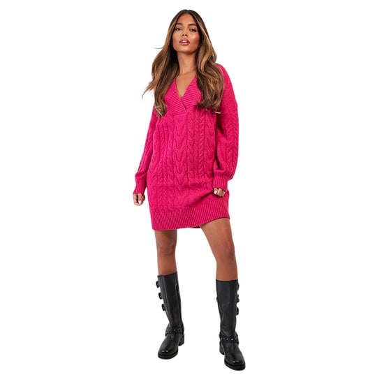 Threadbare Dames/Dames Krijt Kabel Gebreide Trui Dress (Roze) - Image 4