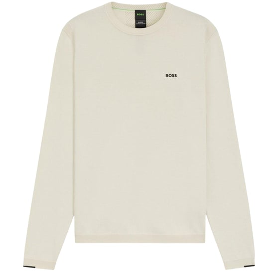 Boss Heren Geborduurde Logo Crew Hals Trui (Wit) - Image 1