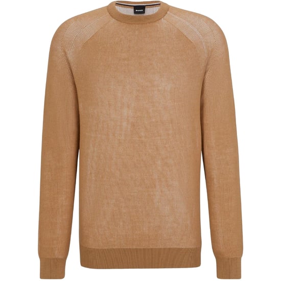 Boss Fijn gebreide raglantrui voor heren (Medium Beige) - Image 1
