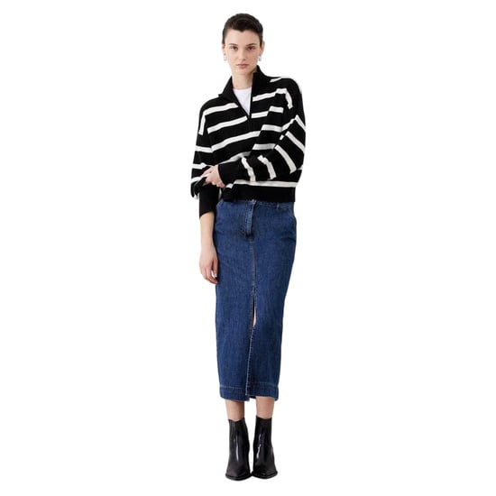 French Connection Unisex Vhari Horizontale Streep Ritssluiting Relaxed Fit Sweater Top voor Volwassenen (Zwart) - Image 1