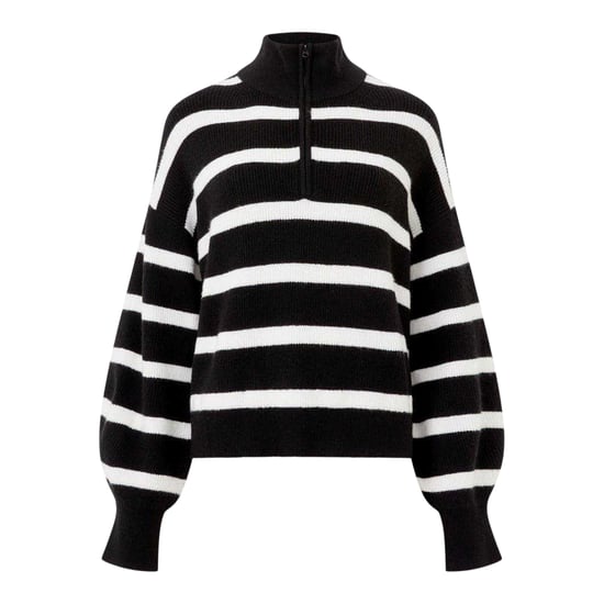 French Connection Unisex Vhari Horizontale Streep Ritssluiting Relaxed Fit Sweater Top voor Volwassenen (Zwart) - Image 2