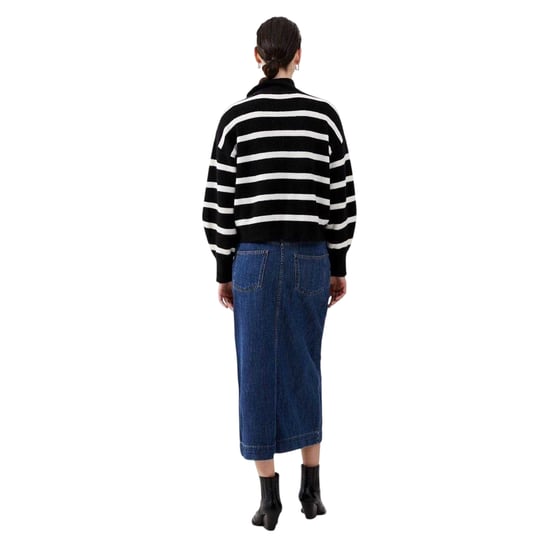 French Connection Unisex Vhari Horizontale Streep Ritssluiting Relaxed Fit Sweater Top voor Volwassenen (Zwart) - Image 3