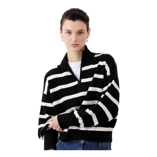 French Connection Unisex Vhari Horizontale Streep Ritssluiting Relaxed Fit Sweater Top voor Volwassenen (Zwart) - Image 4