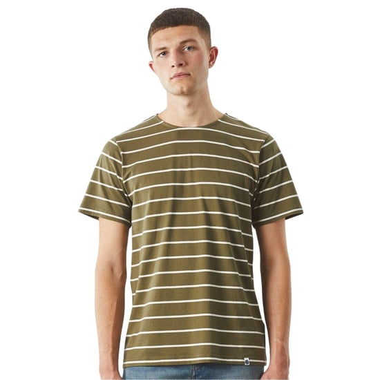 Pretty Green Heren Gestreept Normaal T-shirt (Kaki Groen) - Image 1