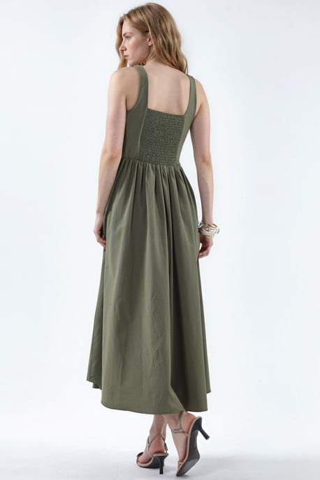 Midi-jurk met vierkante kraag en knoopdetails - Image 3