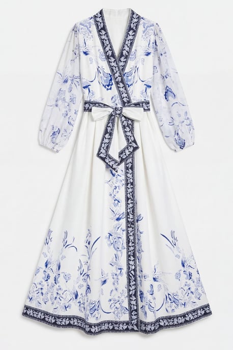 Bloemen V-hals Maxi Wikkeljurk met Ceintuur - Image 1
