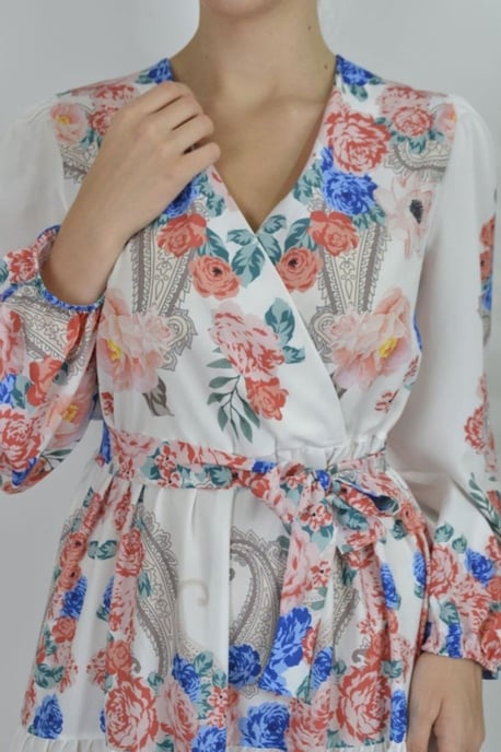 Bloemen V-hals Maxi Jurk met Strik Detail - Image 2