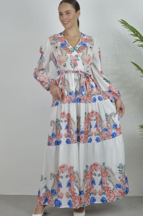 Bloemen V-hals Maxi Jurk met Strik Detail - Image 3