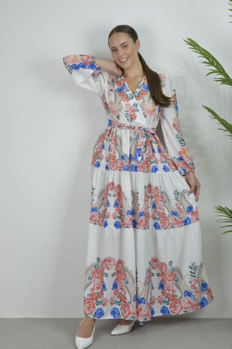 Bloemen V-hals Maxi Jurk met Strik Detail - Image 2