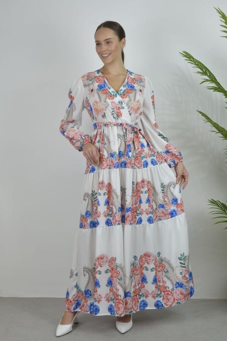 Bloemen V-hals Maxi Jurk met Strik Detail - Image 3