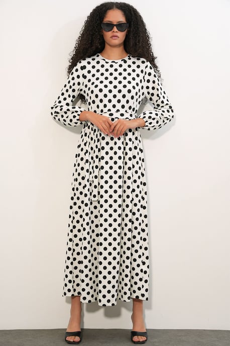 Floral Crewlijf Maxi Brei Jurk met Strikdetail - Image 1