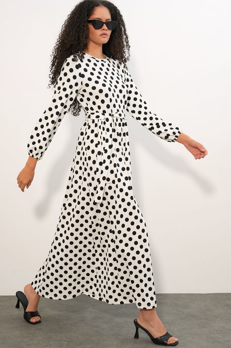 Floral Crewlijf Maxi Brei Jurk met Strikdetail - Image 2