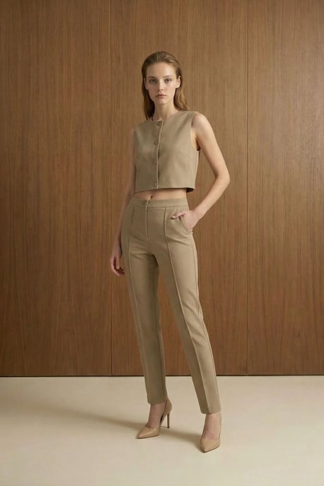 Crew Neck Crop Top & Hoge Taille Broek Twee-Stuks Set - Image 1