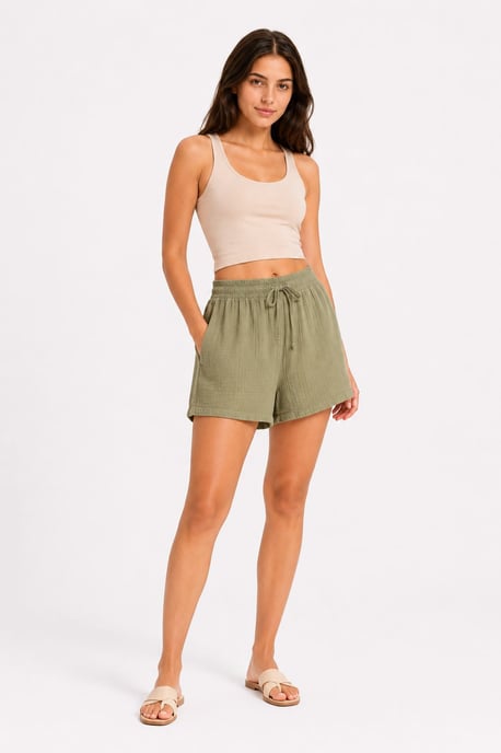 Hoge Taille Structuur Wijde Shorts - Image 2