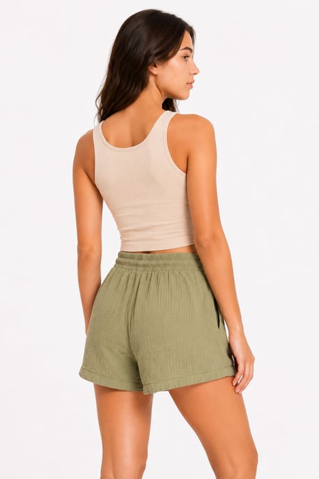 Hoge Taille Structuur Wijde Shorts - Image 5